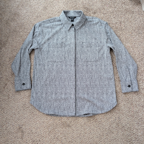 Athleta Braiden Textured Shirt Jacket Black White Shacket Women's Large EUC - Picture 1 of 9